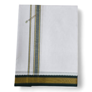 Men's Traditional Pure Cotton Thalapathy Mayilkann Ganga Jamuna Border Bleached, Men Dhoties,  Towel