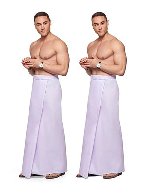 Nandu  Brand Men's Cotton Plain White Stitched Lungi (Border Colour May Vary, Free Size) - 2 Pcs Pack # Ready to Wear # 2.10Mtr # Plain White Lungi #
