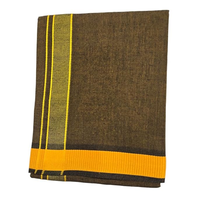 Men's Pure Cotton Colorful Dhotis with Gold Border - Size 2 MTR Single Dhoti- 4 Muzham | Dhoti for Puja, Festivals, Religious and Casual Home Wear
