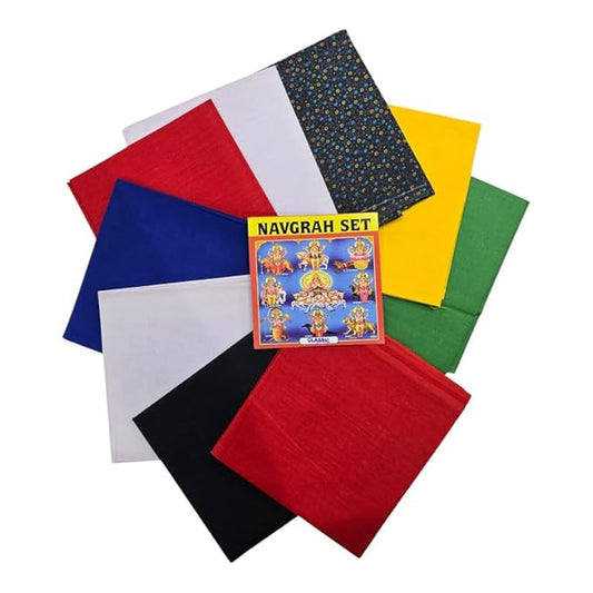 Navagraha Cloth Set for Navagraha Shanti Pooja - 1 MTR Navagraha Cotton Cloths for Temple Hindu God Pooja | Puja Kapda Vastra Cloth for MANDIR Temple (Multicolor, Pack of 9)