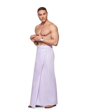 Nandu  Brand Men's Cotton Plain White Stitched Lungi (Border Colour May Vary, Free Size) - Pack of 1# Ready to Wear # 2.10Mtr # Plain White Lungi #