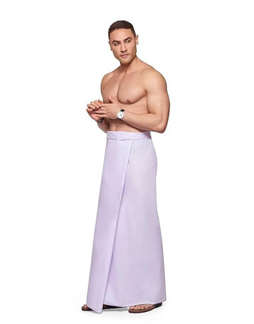 Nandu  Brand Men's Cotton Plain White Stitched Lungi (Border Colour May Vary, Free Size) - Pack of 1# Ready to Wear # 2.10Mtr # Plain White Lungi #