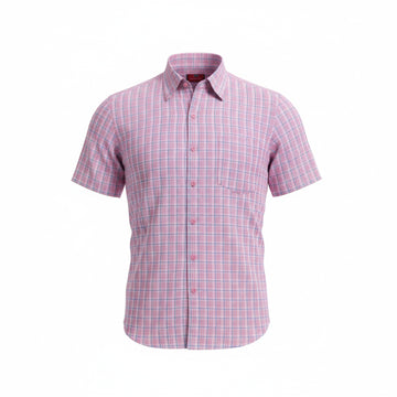 School Uniform Half Sleeve Shirt, Formal Shirt for Boys, Readymade Stitched, Pink Checks, TN Std 9-10