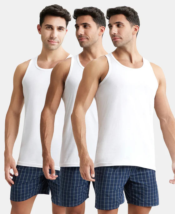 Jockey 8820 Men's Super Combed Cotton Round Neck Half Sleeved Vest with Extended Length for Easy Tuck (Pack of 3)