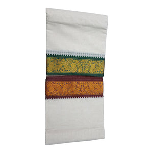 COTTON Mens Panchakacham 9X5 Unbleached Cotton Dhoti + Towel set