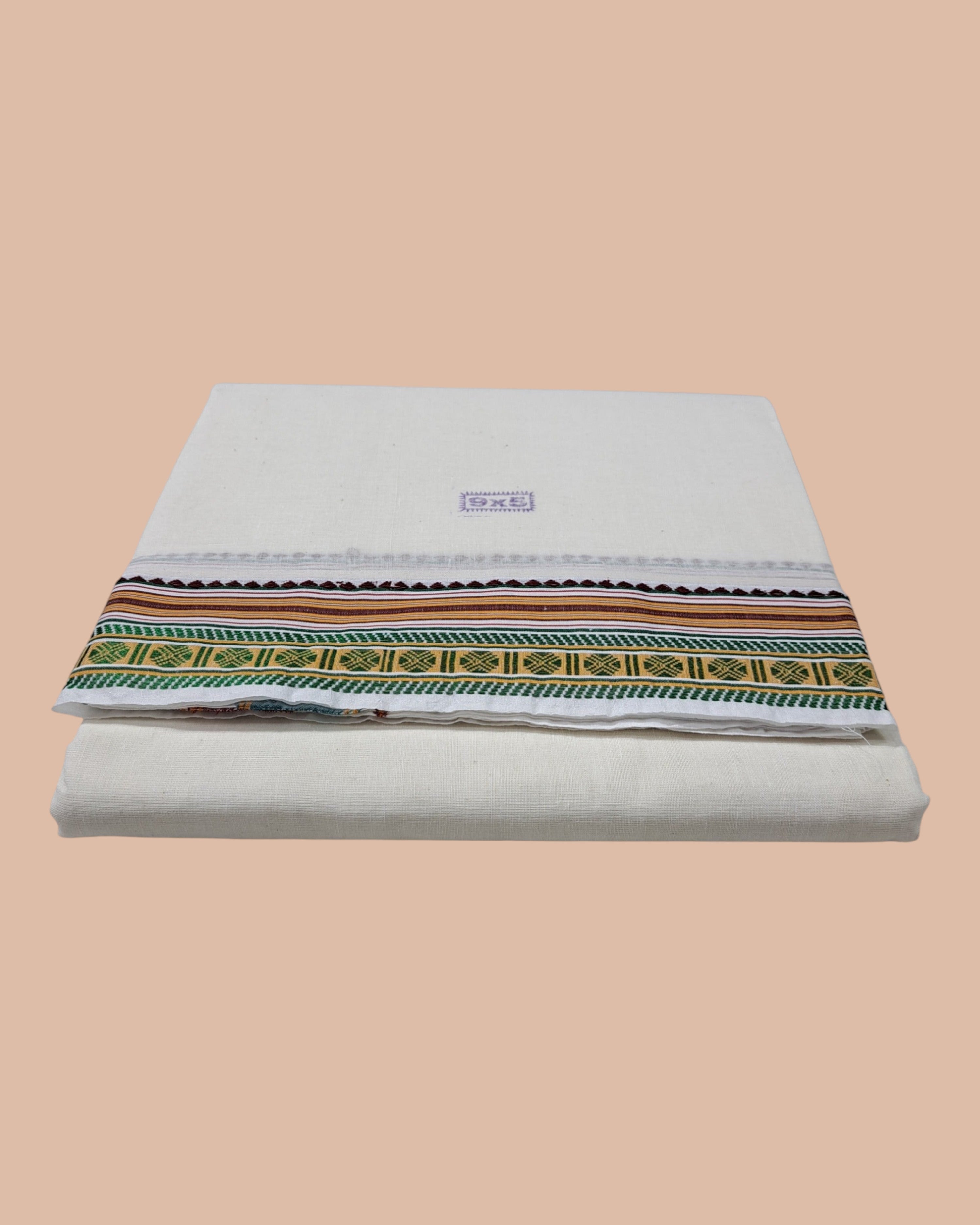 COTTON Mens Panchakacham 9X5 Unbleached Cotton Dhoti + Towel set