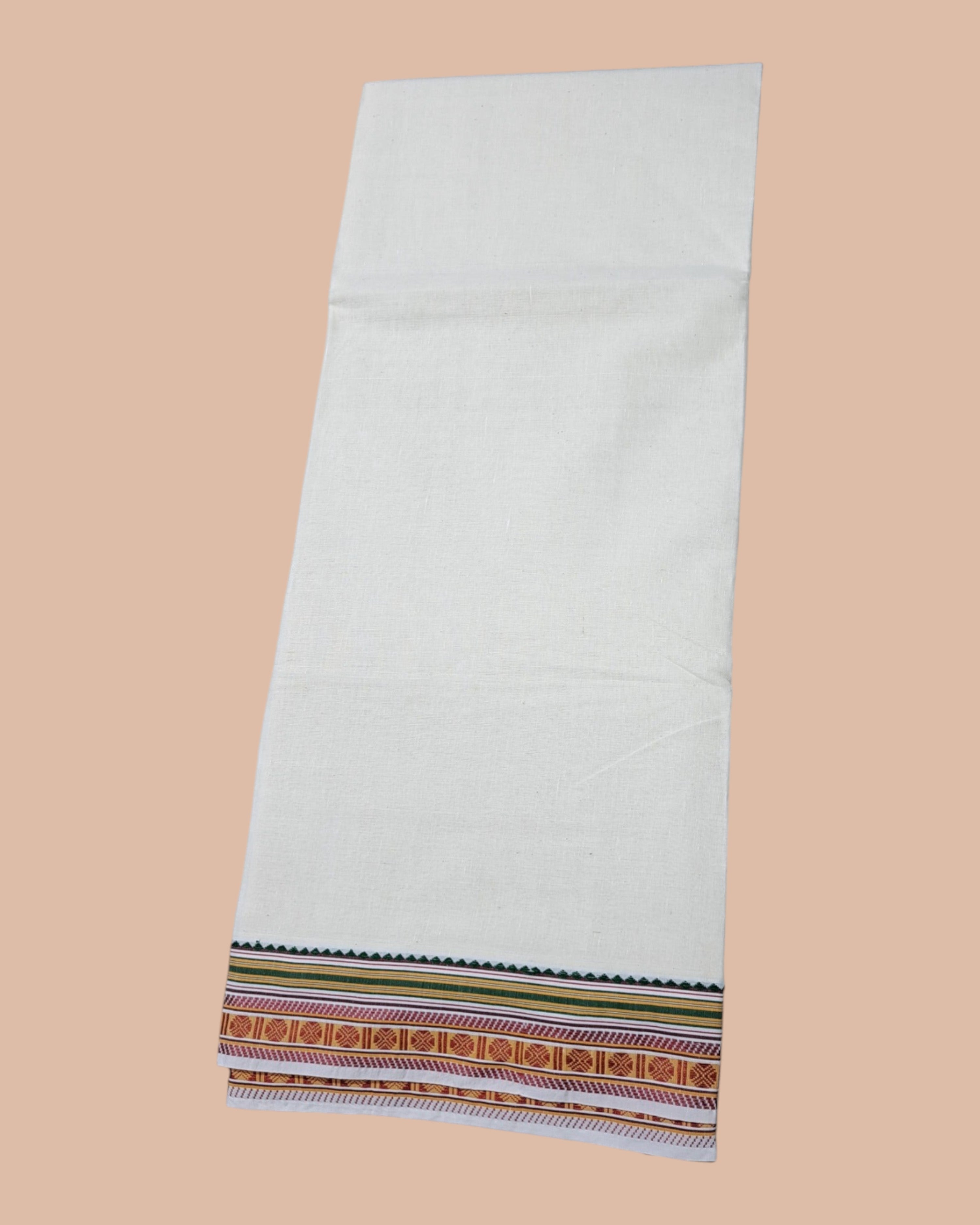 COTTON Mens Panchakacham 9X5 Unbleached Cotton Dhoti + Towel set