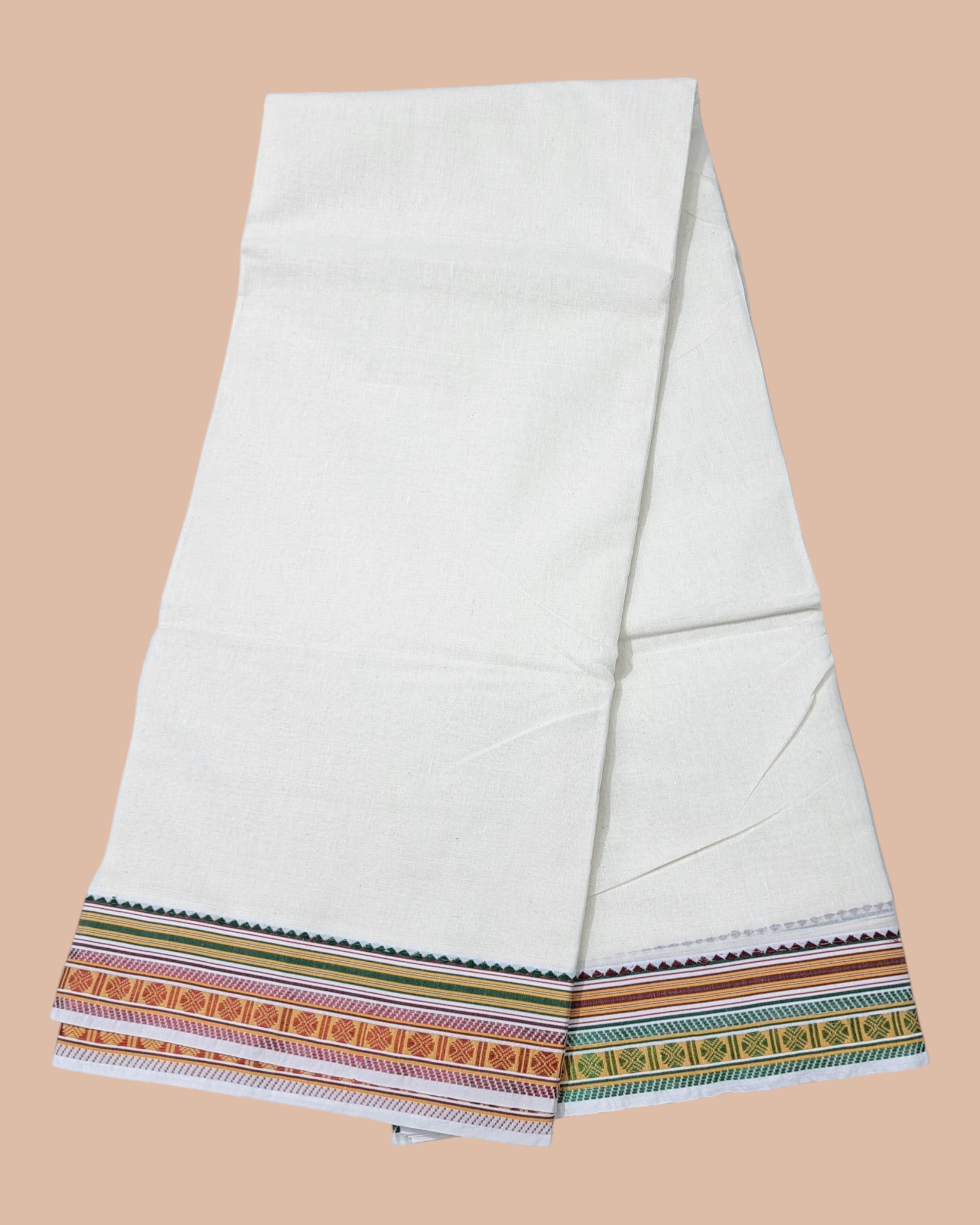 COTTON Mens Panchakacham 9X5 Unbleached Cotton Dhoti + Towel set
