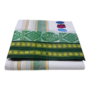 Cotton Dhoties and Towel Set, 4 Meter Dhoti, 2.20 Meter Towel, 9X5 inches, Jaquad Cotton