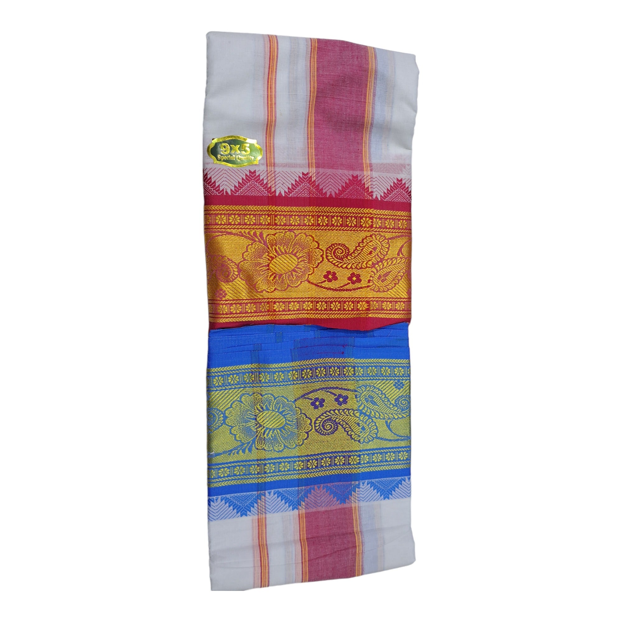 Premium Cotton Off White Dhoti 7 Inch Border 4 Meter Dhoti and 2.25 Meter Towel Set 9X5