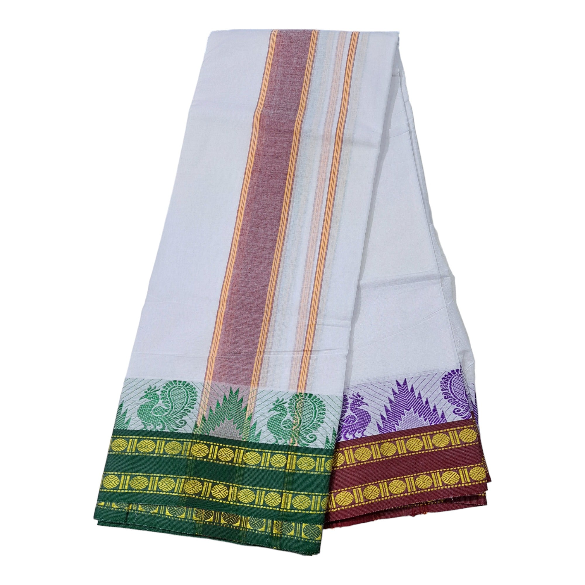 Pure Cotton Dhoties, 3" Jaquad Cotton 4 Meter Dhoti and 2.25 Meter Towel (9X5)