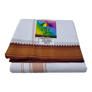 Poly Cotton Mens Panjakejam White Dhoti Mayil Kan BigBorder 2`Inch [9 X 5]
