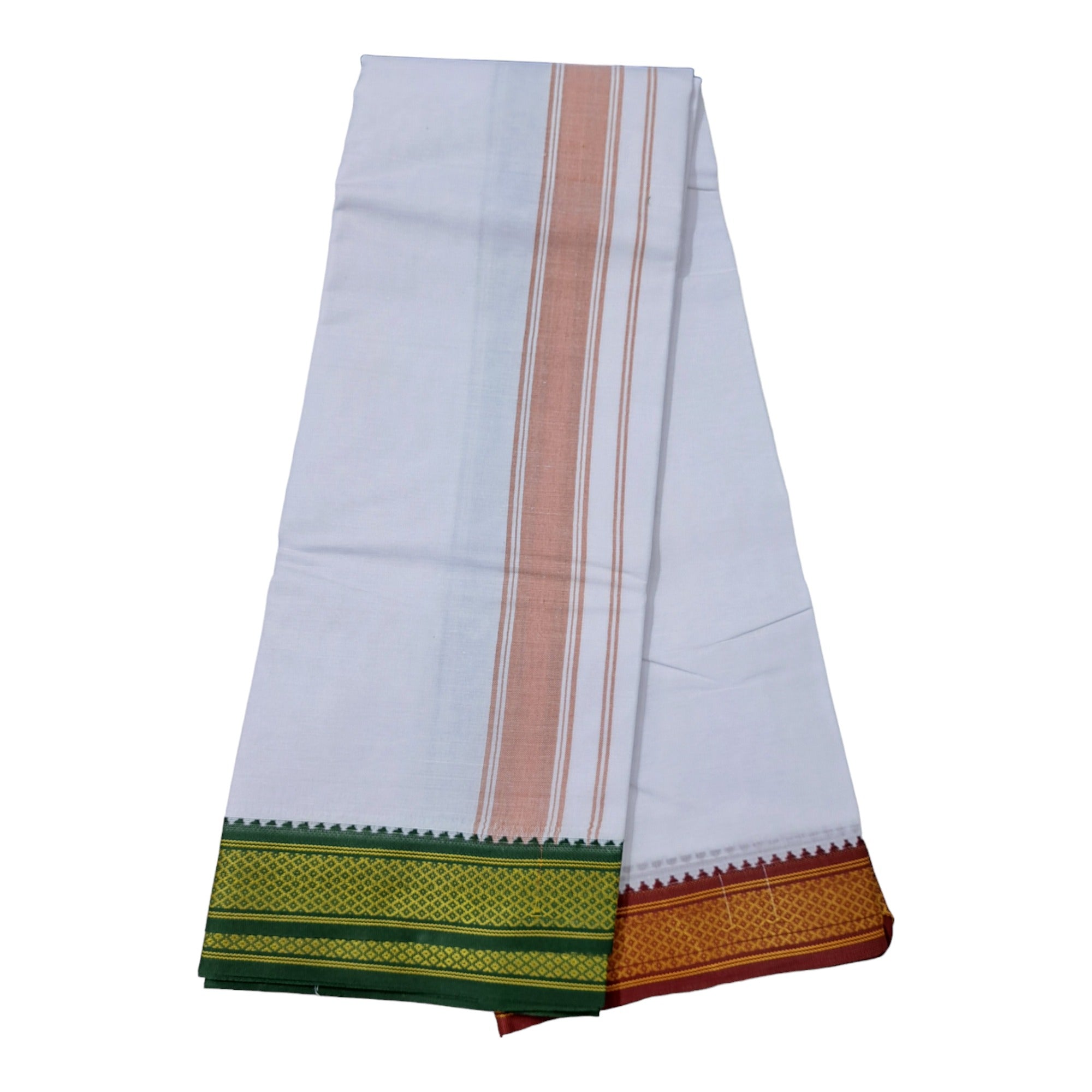 Poly Cotton Mens Panjakejam White Dhoti Mayil Kan BigBorder 2`Inch [9 X 5]