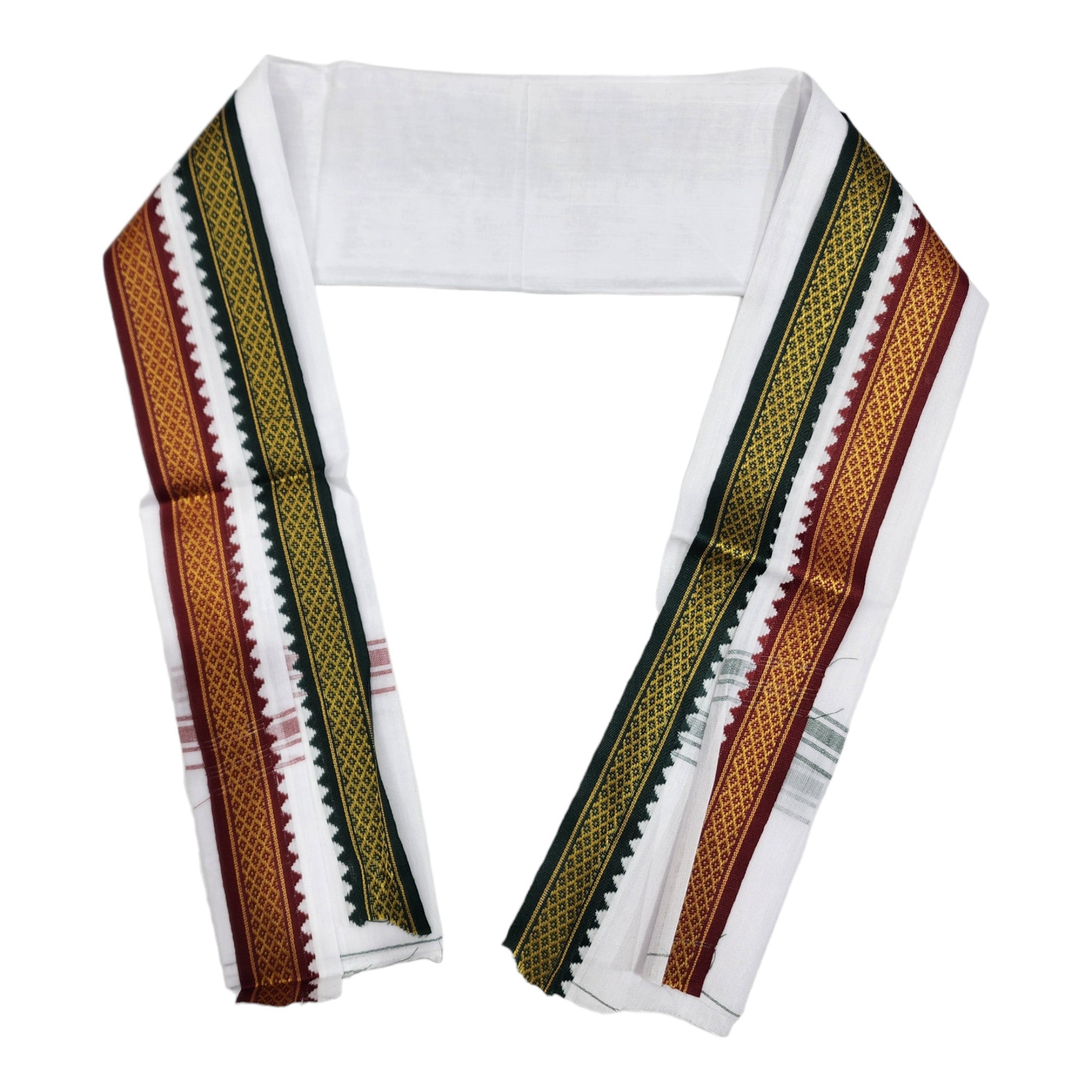 Dhoties Men's Traditional Poly Cotton Big Mayilkann Ganga Jamuna Bleached White Dhoti Size 8 Mulam/ 3.60Mtrs & 4 Mulam / 2Mtrs With Separate Angavastram