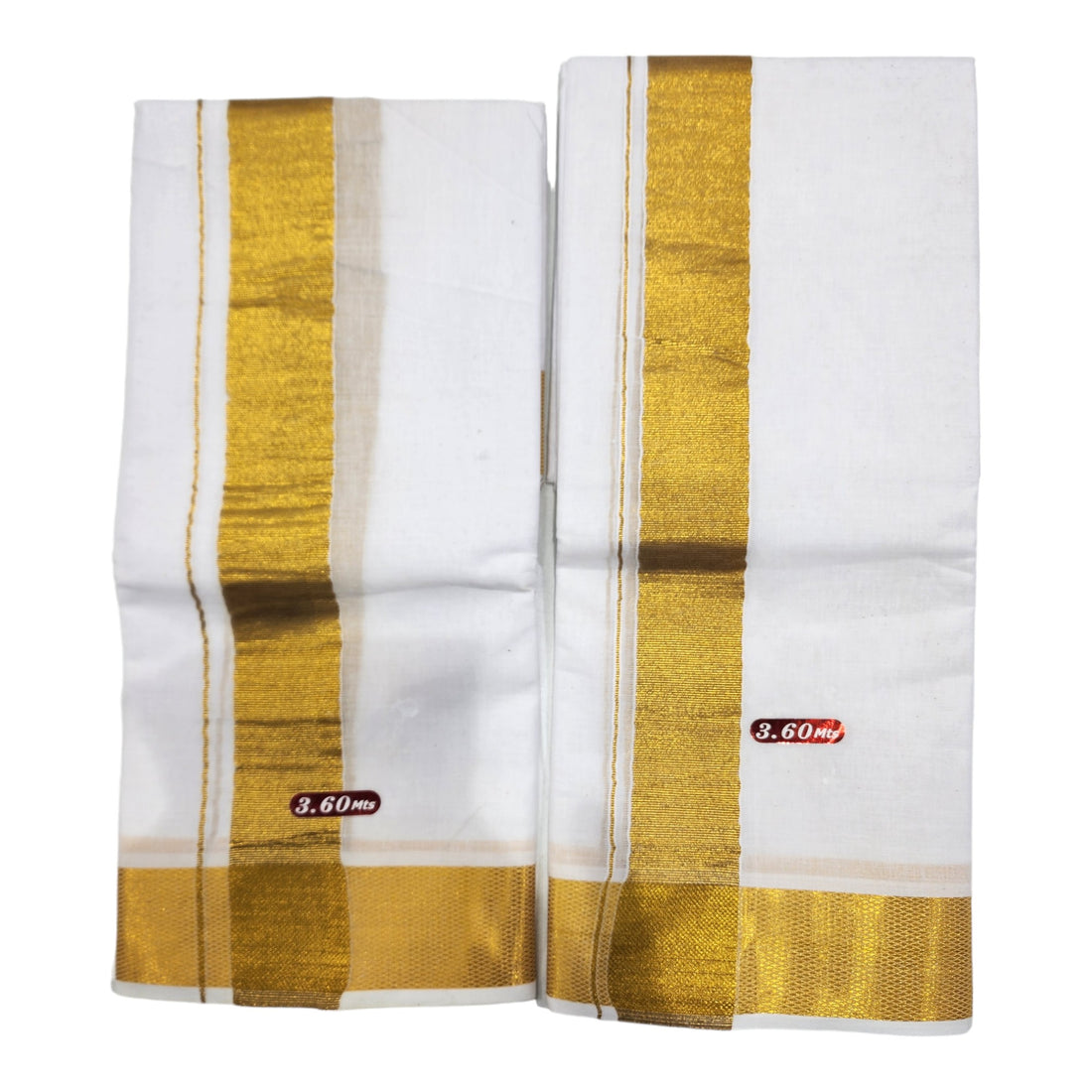 100% Pure Cotton Bleached White Dhoti With Cotton Big Gold Zari Border (3.6 Mtr (Pack of 2pcs)