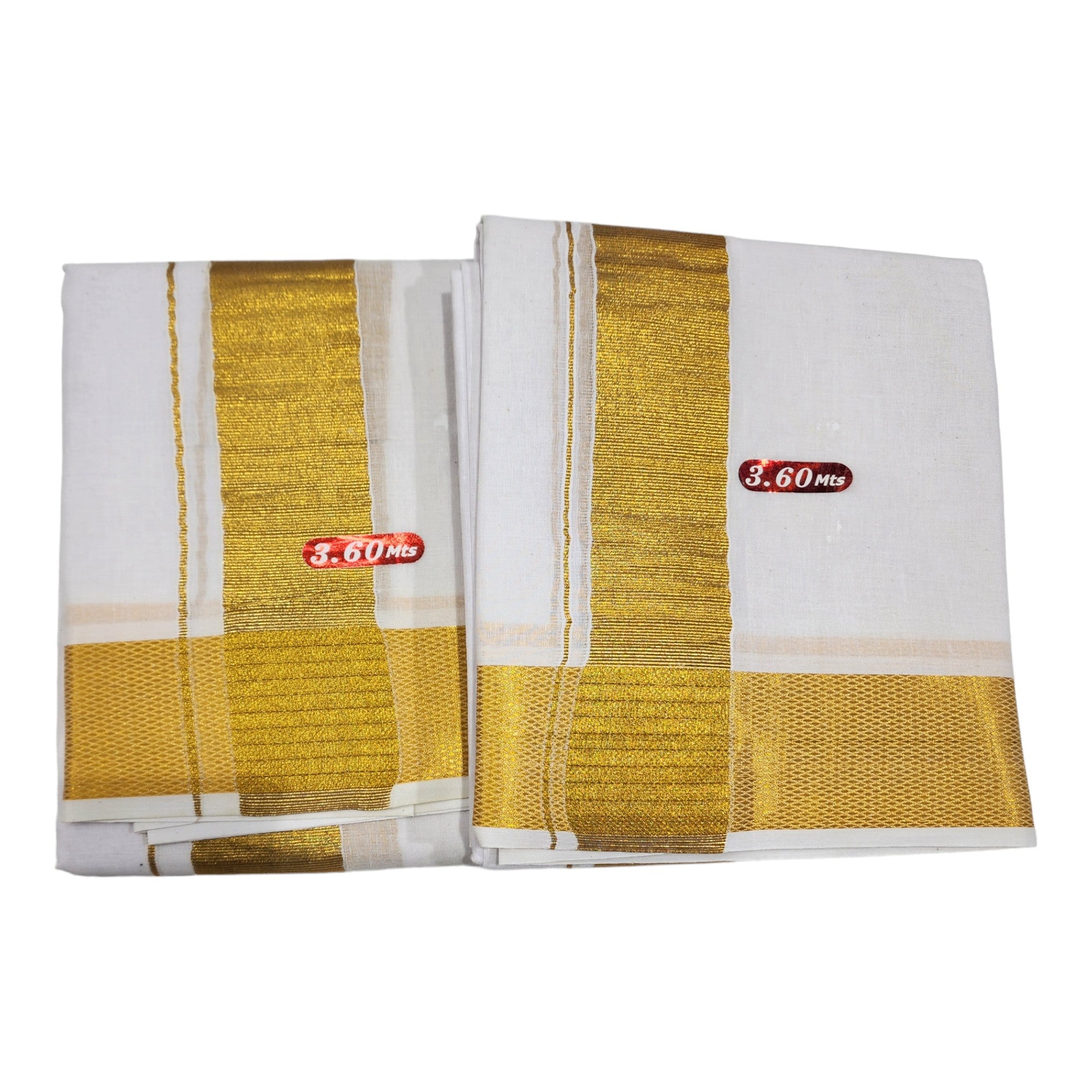 100% Pure Cotton Bleached White Dhoti With Cotton Big Gold Zari Border (3.6 Mtr (Pack of 2pcs)