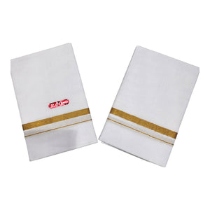Mens White Pure Cotton Dhoti with 1/2