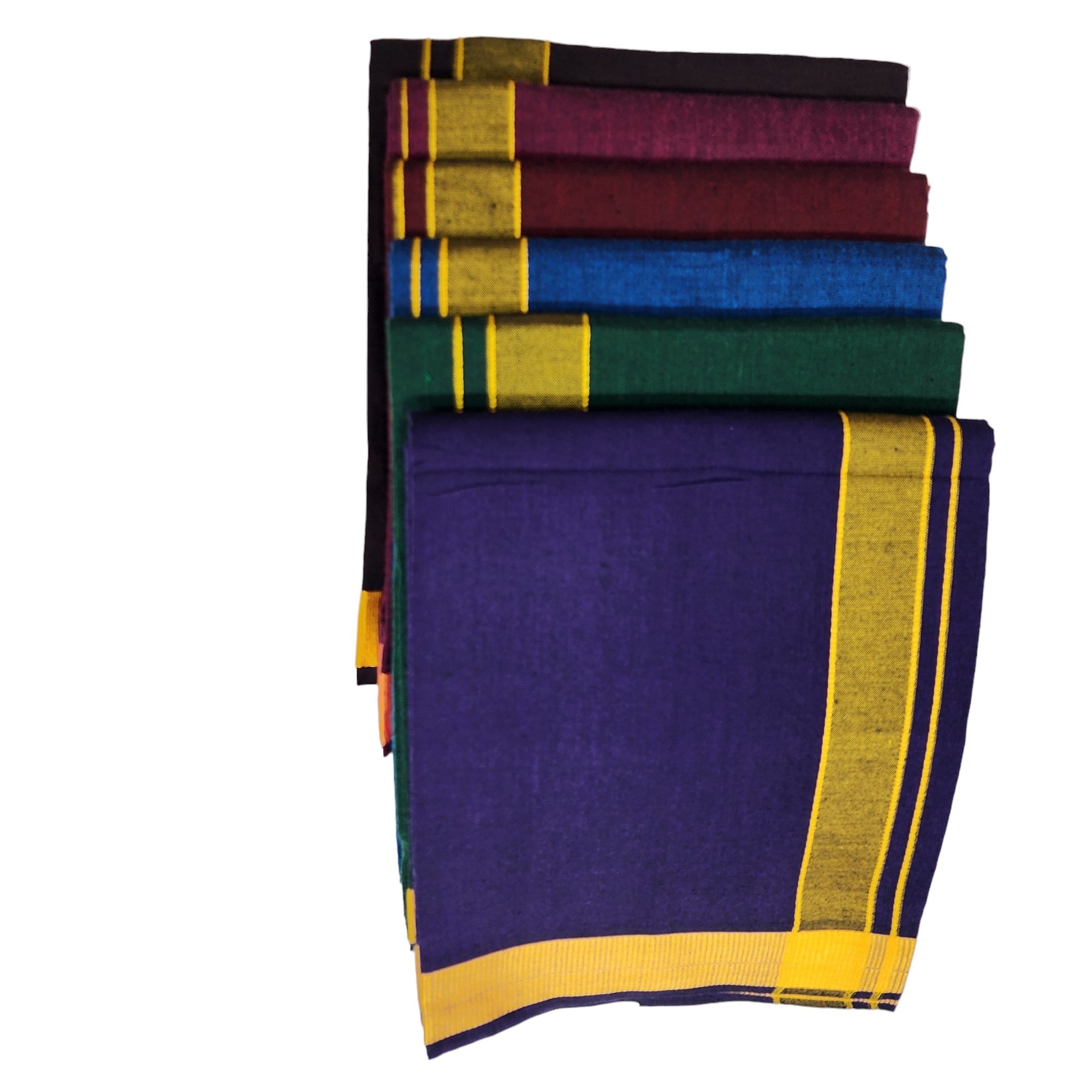 Men's Cotton Kerala Style Single Pondu Dhoti (Multicolour, 1.28x2.00 m)- Pack of 6