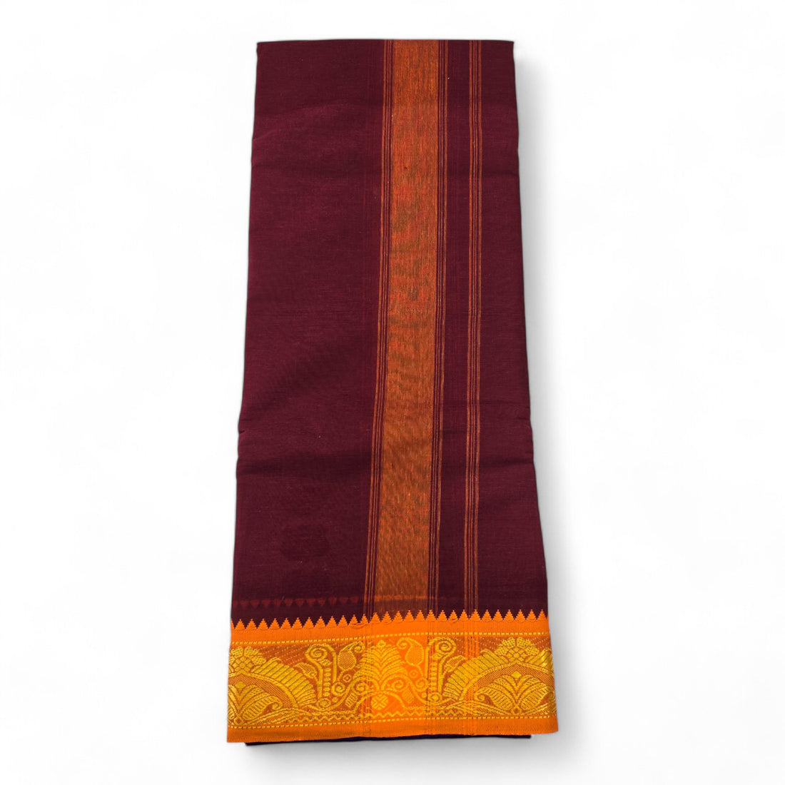 Men's Traditional Pure Cotton Dhoti With 3" inch Jacquard Polyester Border Color Dhoti Size 9X5 (or) 4.15 Mtr Dhoti with 2.30 Mtr Angavastram
