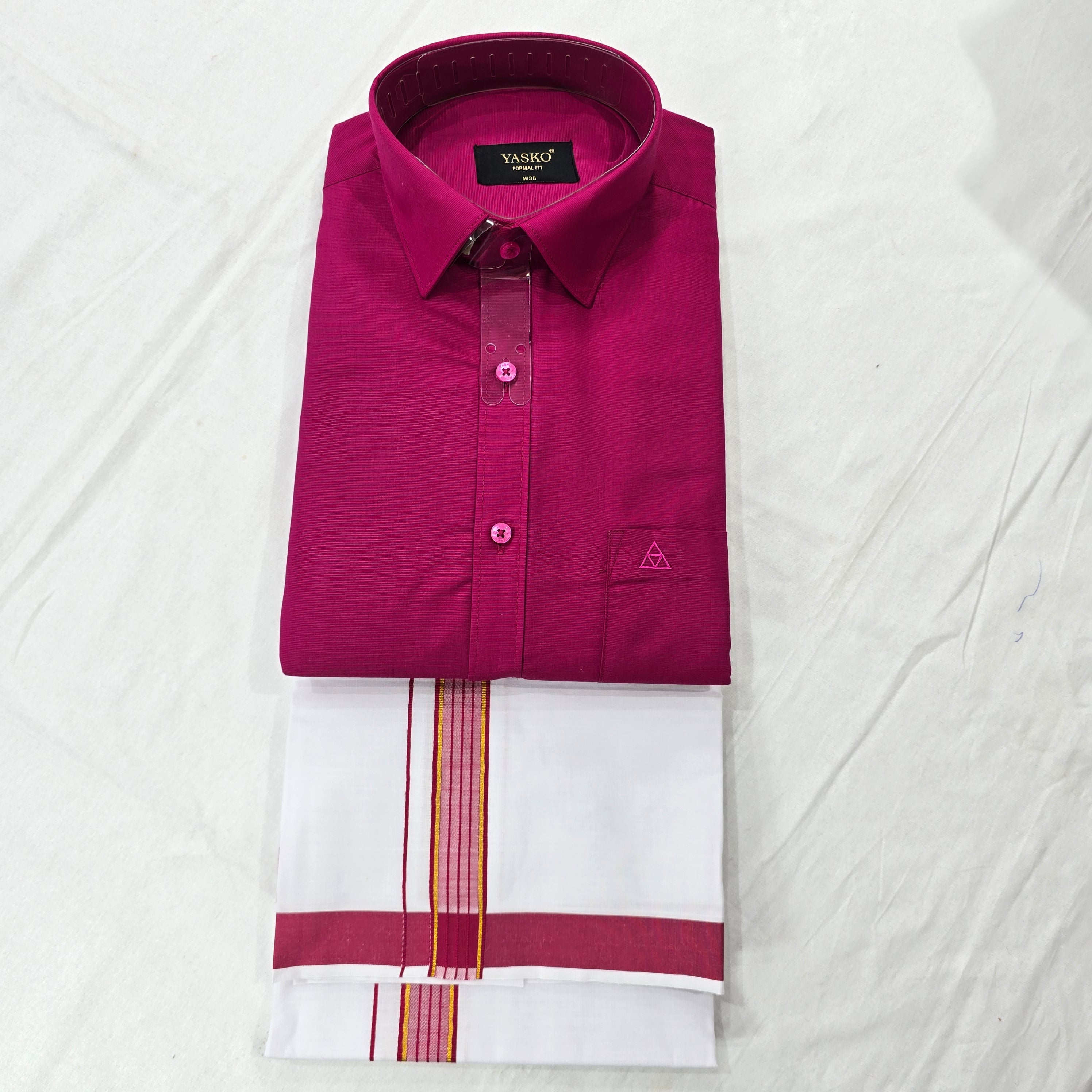 Combo of Shirt and Dhoti | Traditional Wedding Set for Men -  Deep Magenta