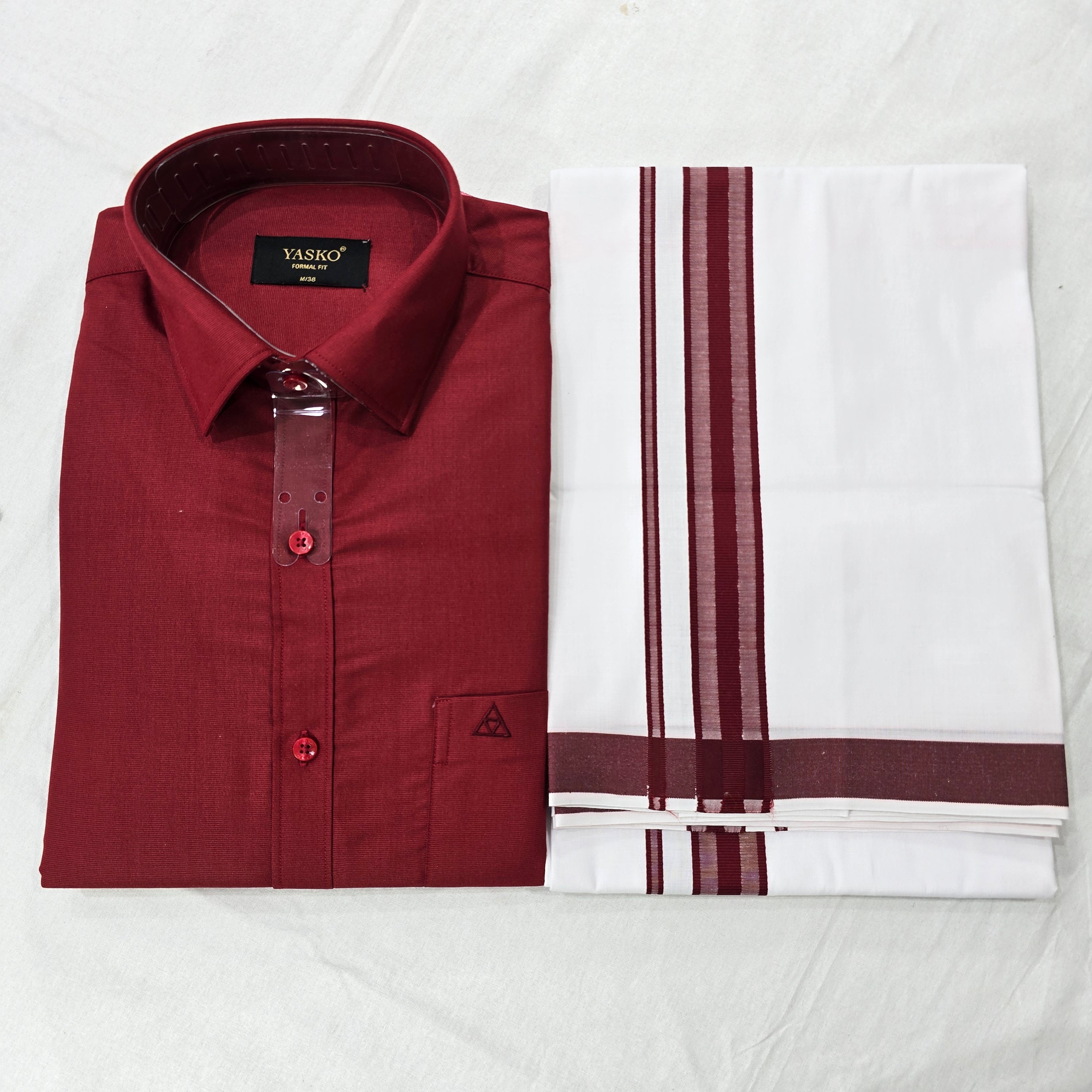 Combo of Shirt and Dhoti | Traditional Wedding Set for Men -  dark red