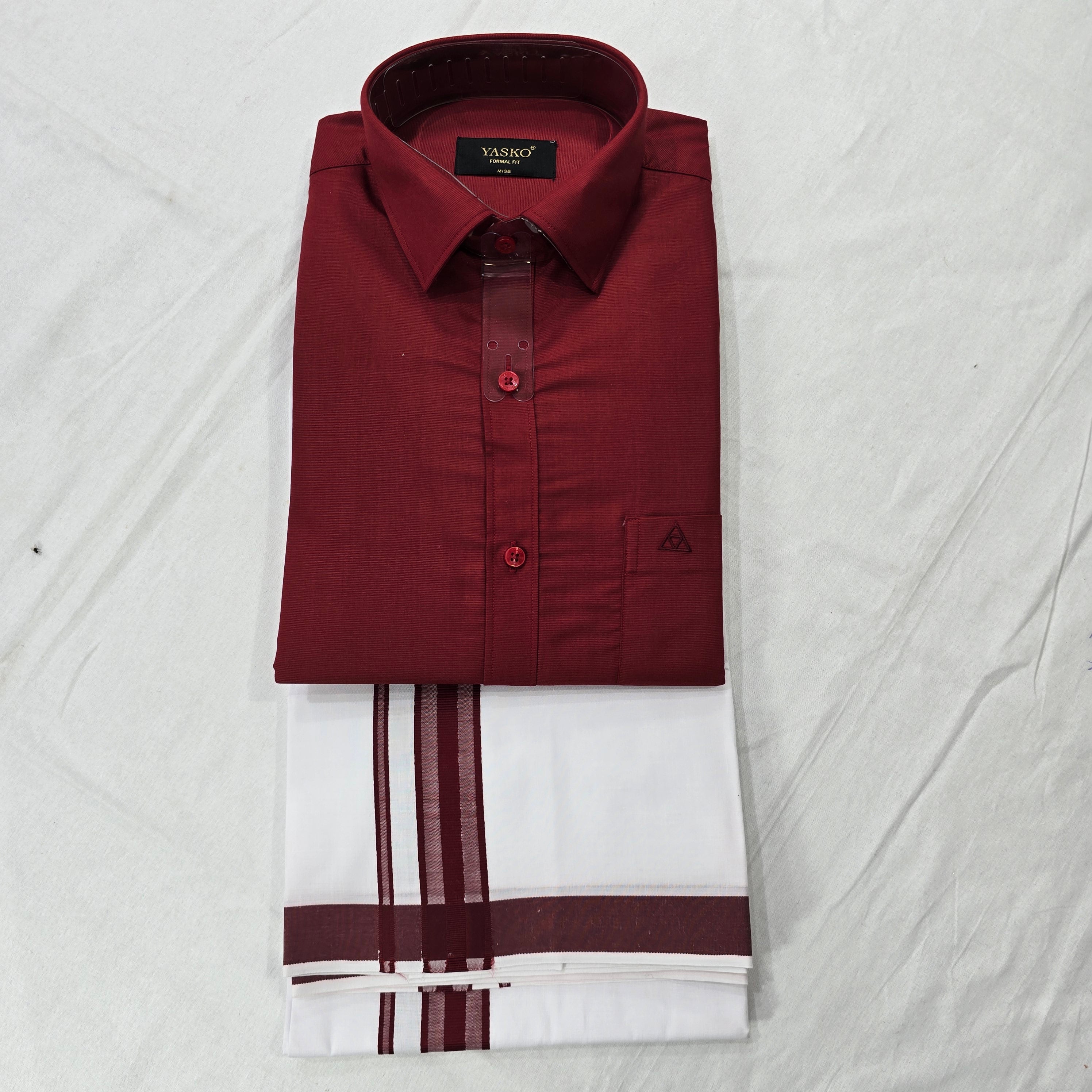 Combo of Shirt and Dhoti | Traditional Wedding Set for Men -  dark red