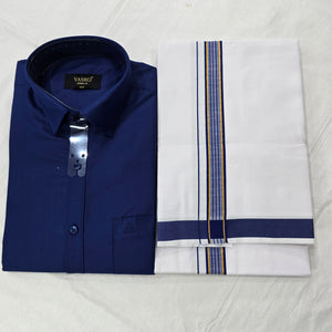 Combo of Shirt and Dhoti | Traditional Wedding Set for Men -  Dark blue