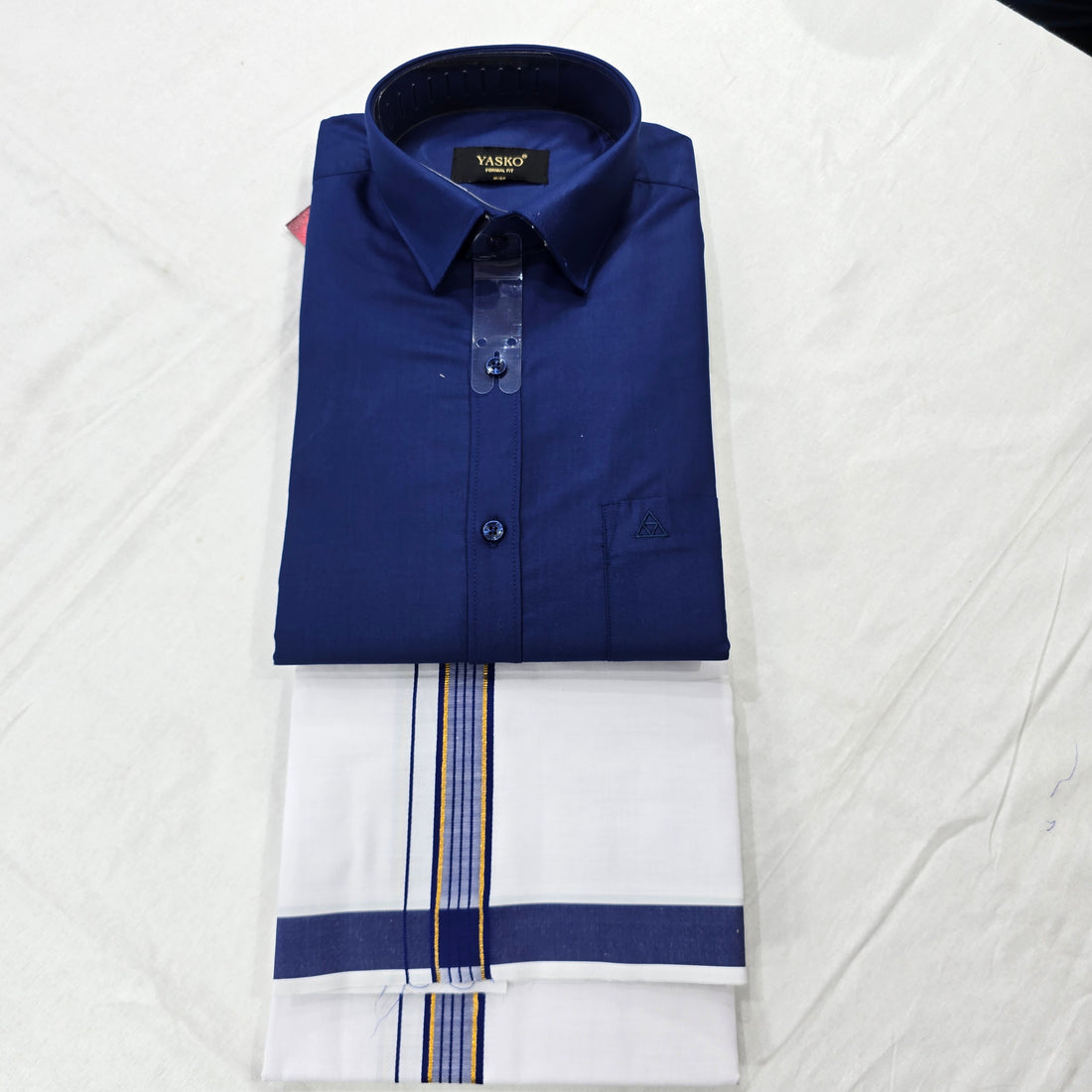 Combo of Shirt and Dhoti | Traditional Wedding Set for Men -  Dark blue