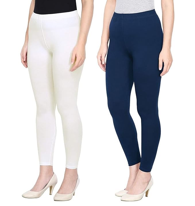 Super Stretchable Ankle Length Leggings for Women | Regular Fit Lycra Leggings for Women's and Girls (PACK 2)