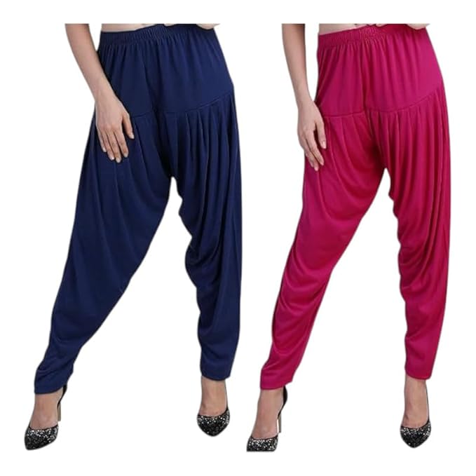 Women's Relaxed Fit Cotton Viscose Lycra Dhoti Patiyala Salwar Harem Bottoms Pants for Women's (PACK 2)
