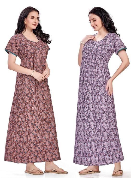 Women's Cotton Printed Nighty Night Gown Maxi | Nighty Dress with Pocket, Super Soft Comfortable | Rajasthani and Jaipuri Gown Maxi