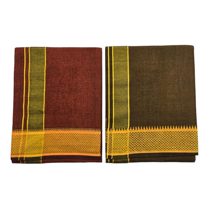 Cotton Color Dhotis for Men | Devotional or Temple Wear Dhoti | Mundu for Men | Padayappa Border Dhoti for Puja, Festivals, Religious and Casual Home Wear