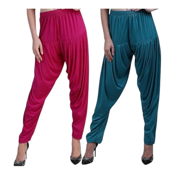 Women's Relaxed Fit Cotton Viscose Lycra Dhoti Patiyala Salwar Harem Bottoms Pants for Women's (PACK 2)