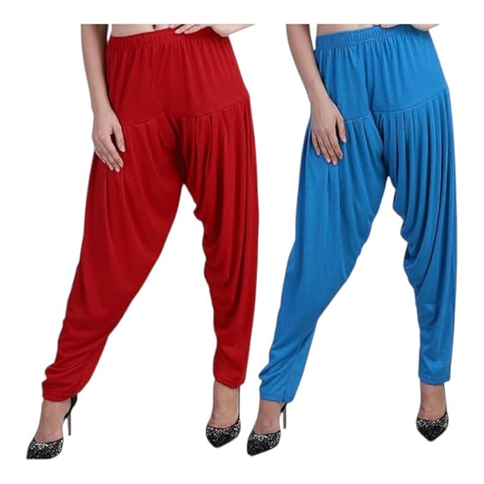 Women's Relaxed Fit Cotton Viscose Lycra Dhoti Patiyala Salwar Harem Bottoms Pants for Women's (PACK 2)