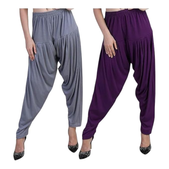 Women's Relaxed Fit Cotton Viscose Lycra Dhoti Patiyala Salwar Harem Bottoms Pants for Women's (PACK 2)