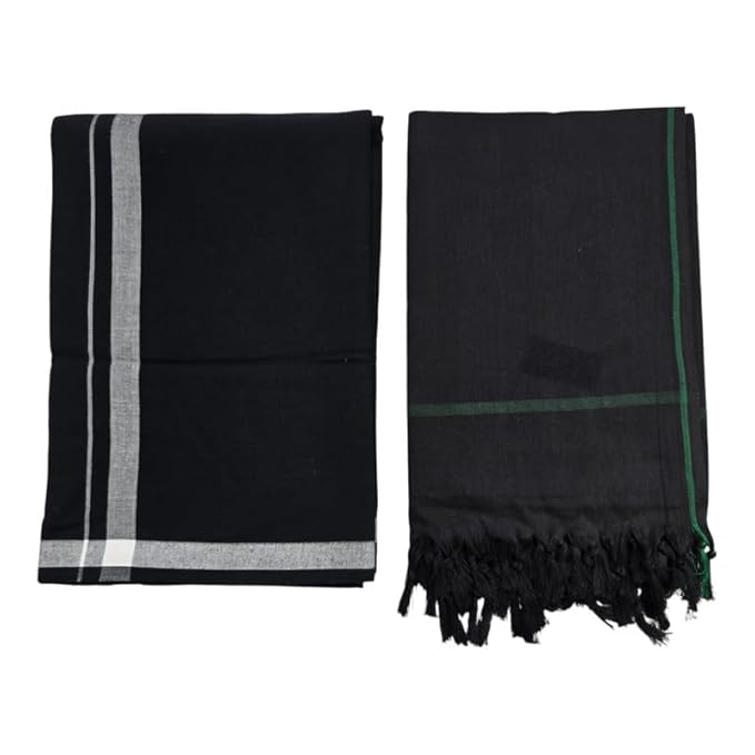 Men Linen Cotton Traditional, Dhoti with Towel (Free Size) | Iyyapan Sami lungi | Combo of Dhoti and Towel for Men