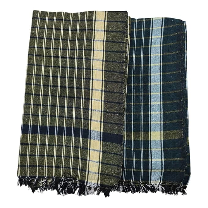 Bath Cotton Towels | Light Weight Checks Style Bath Towels for Men | (30 X 60 CM, Large Size) Soft, Absorbent & Checks Pattern Towels