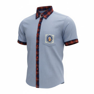 Vivekananda Chennai School Uniform Blue Half Sleeve Shirt, Formal Readymade Stitched for Boys/Girls, Class LKG to 5th Std