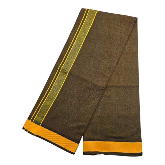 Men's Pure Cotton Colorful Dhotis with Gold Border - Size 2 MTR Single Dhoti- 4 Muzham | Dhoti for Puja, Festivals, Religious and Casual Home Wear