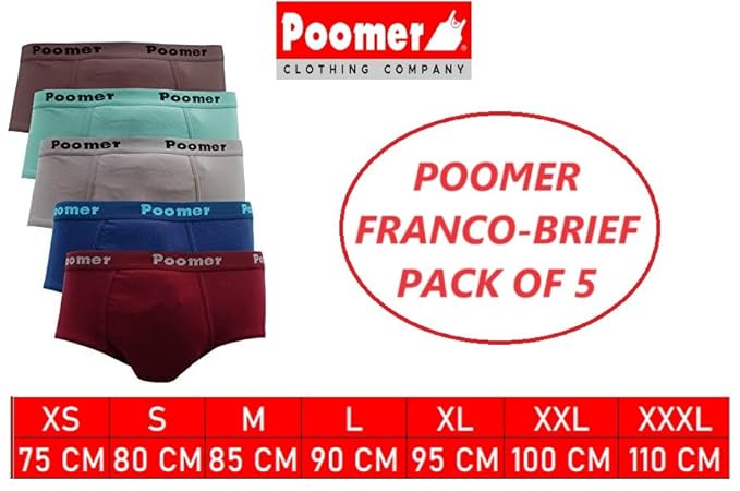 Poomer  Men's Cotton Brief (Pack of 5) Franco Brief Multicolor