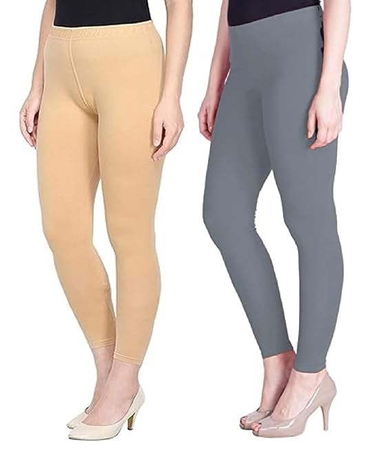 Super Stretchable Ankle Length Leggings for Women | Regular Fit Lycra Leggings for Women's and Girls (PACK 2)