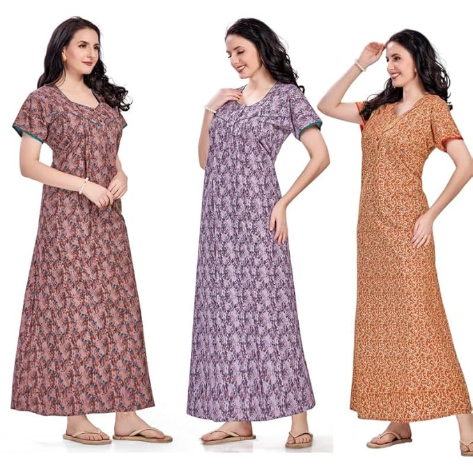 Women's Cotton Printed Nighty Night Gown Maxi | Nighty Dress with Pocket, Super Soft Comfortable | Rajasthani and Jaipuri Gown Maxi