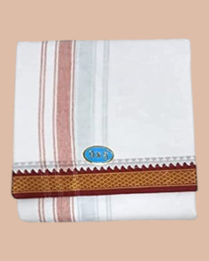 Cotton Mens Panjakejam White Dhoti Mayil Kan Border & Towel set [9 X 5]