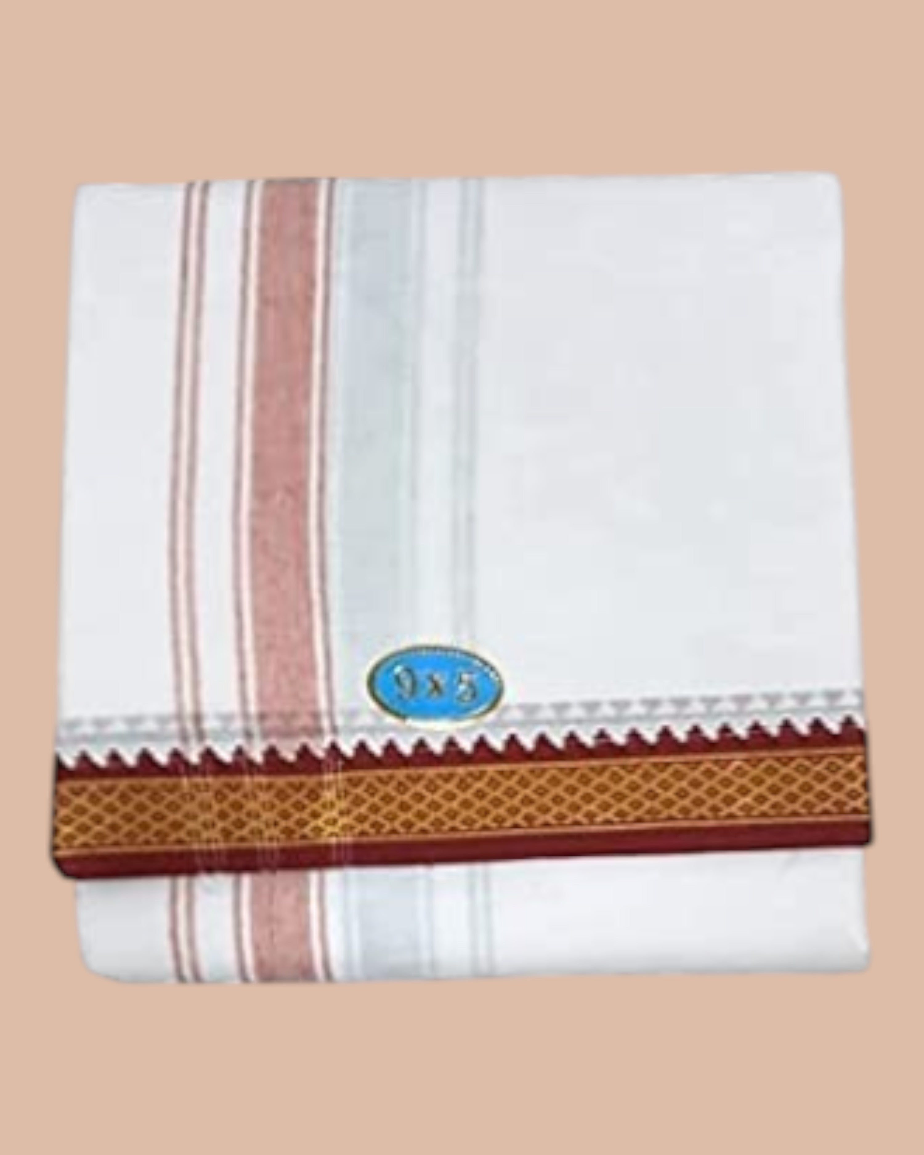 Cotton Mens Panjakejam White Dhoti Mayil Kan Border & Towel set [9 X 5]