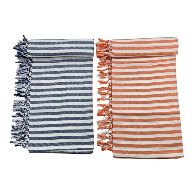 Bath Premium Cotton Towels | Light Weight Turkish Style Stripe Bath Towels for Men | (30 X 65 CM, Large Size) Striped Pattern Towels