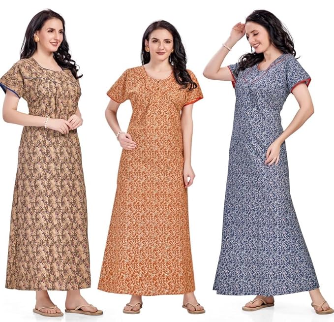 Women's Cotton Printed Nighty Night Gown Maxi | Nighty Dress with Pocket, Super Soft Comfortable | Rajasthani and Jaipuri Gown Maxi
