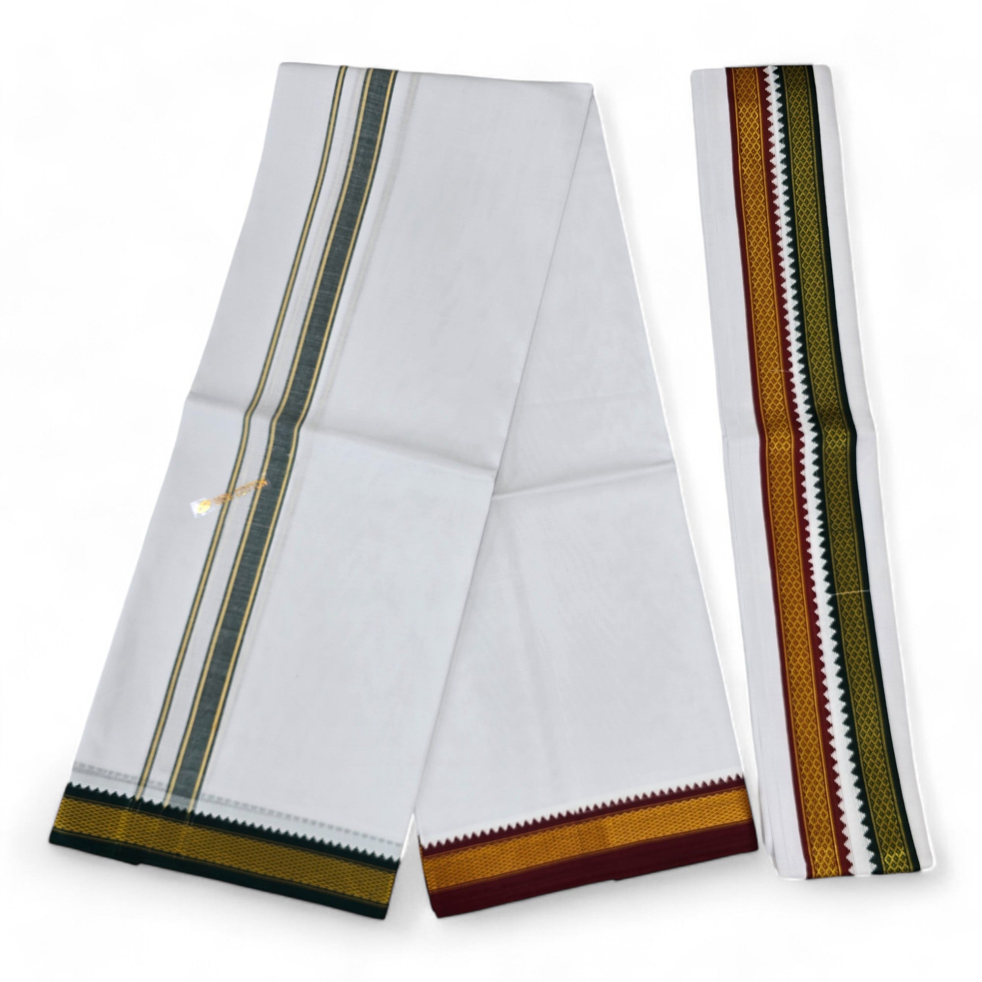 Men's Traditional Pure Cotton Thalapathy Mayilkann Ganga Jamuna Border Bleached, Men Dhoties,  Towel