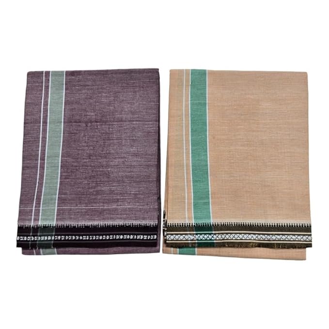 Men's Cotton Home Wear Handloom Dhoti's Colour Dhoti l Kerala Thalapathi Border Single/Kavi Mundus | Men's Temple Wear | Devotional Wear | Pure Cotton
