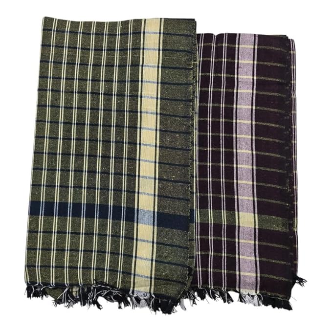 Bath Cotton Towels | Light Weight Checks Style Bath Towels for Men | (30 X 60 CM, Large Size) Soft, Absorbent & Checks Pattern Towels