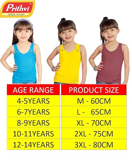 Prithvi® Pappu Slip for Kids & Girls/Camisole - Pack of 3# Broad Straps # Multicolour # Premium Wear #